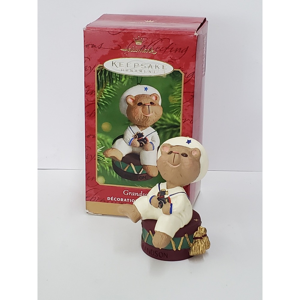 2001 Hallmark Keepsake Grandson Ornament Sailor Bear on Drum QX8095 Original Box